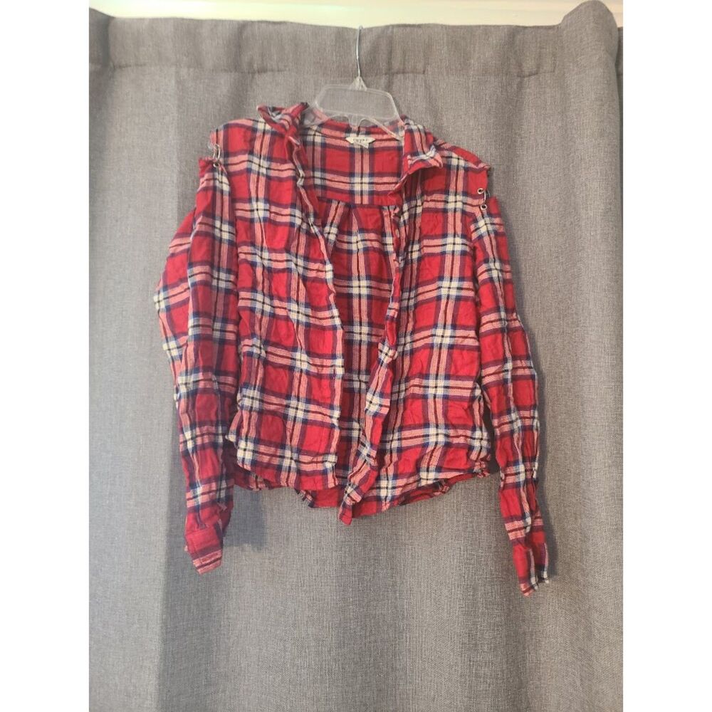 Red Punk / Grungy Flannel Top With Cutout On The Sleeves